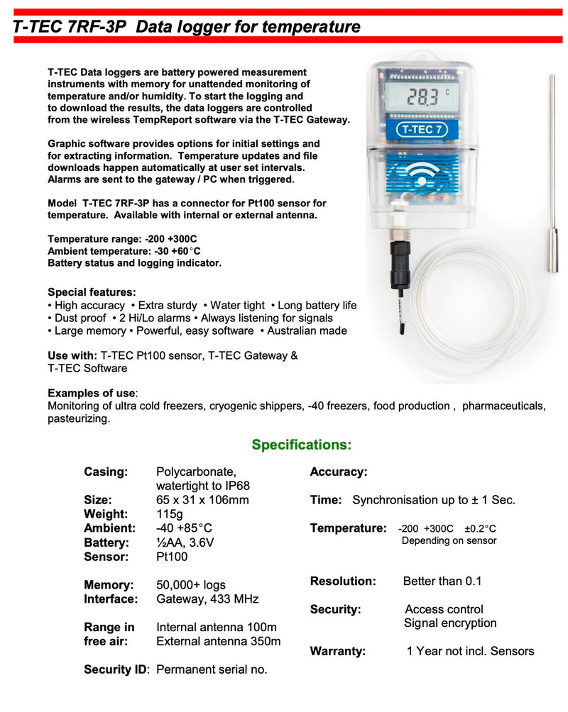 T-TEC 7RF-3P Data Logger for Temperature