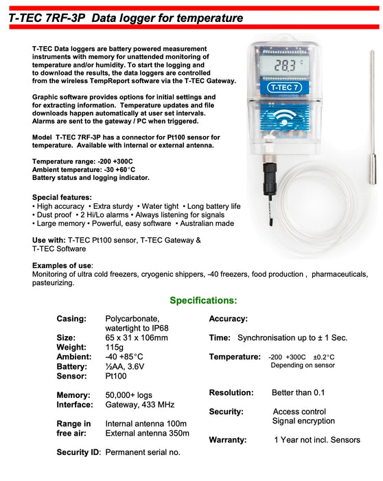 T-TEC 7RF-3P Data Logger for Temperature