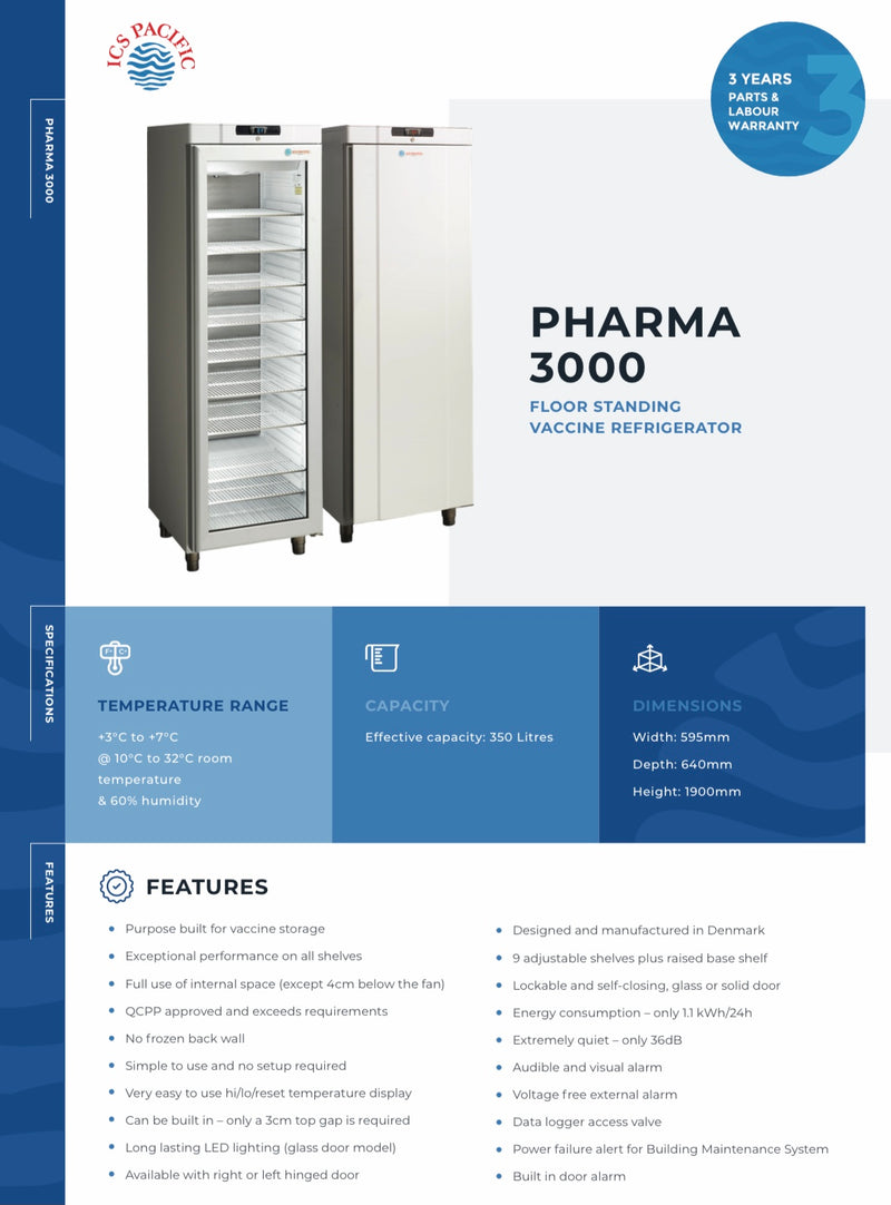 ICS Pacific Pharma 3000GD Glass Door Vaccine Fridge-350 litres