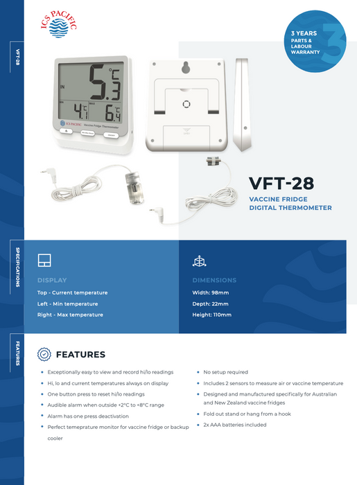 ICS Pacific VFT-28 Vaccine Fridge Digital Thermometer