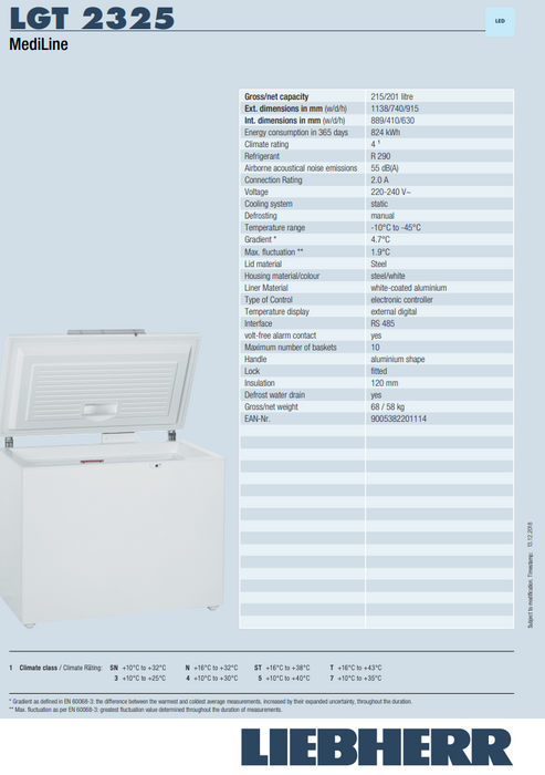 Liebherr LGT 2325 Low Temperature Laboratory Chest Freezer-215 litres
