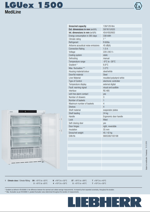 Liebherr LGUex 1500 Spark Proof Laboratory Freezer-139 litres