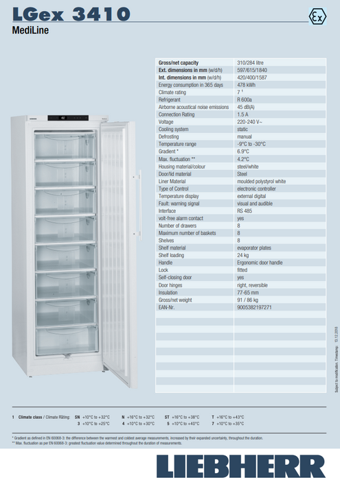 Liebherr LGex 3410 Spark Proof Laboratory Freezer-310 litres SUBJECT TO STOCK AVAILABILITY