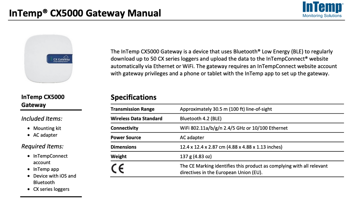 OneTemp InTemp CX Gateway for the CX500 Data Logger